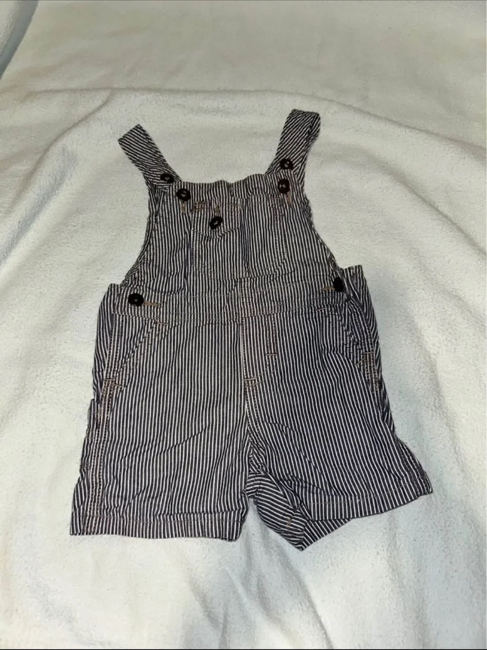 Navy and White Striped Kids Short Overalls